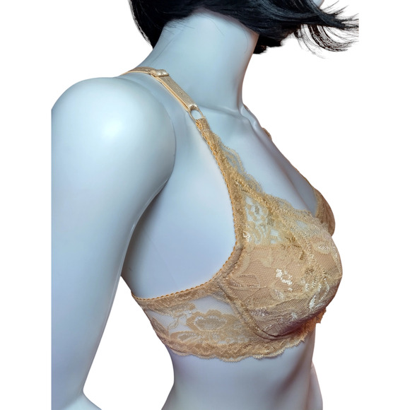 Womens Deep V-neck Full Lace Push up Bra Nude Size XS - Picture 6 of 8